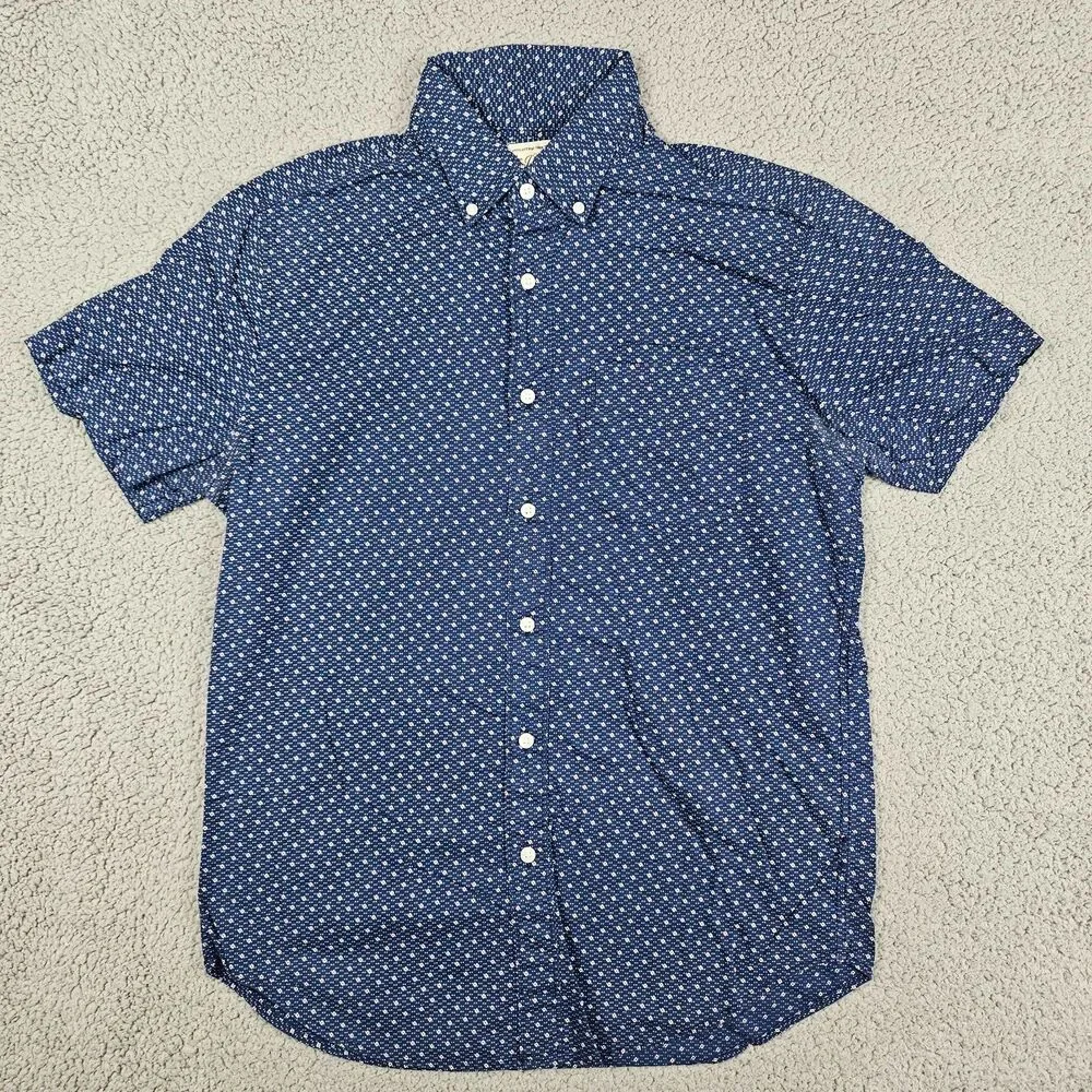 J Crew Shirt Men Small Blue Geometric AOP Short Sleeve Casual Camp Casual Pocket
